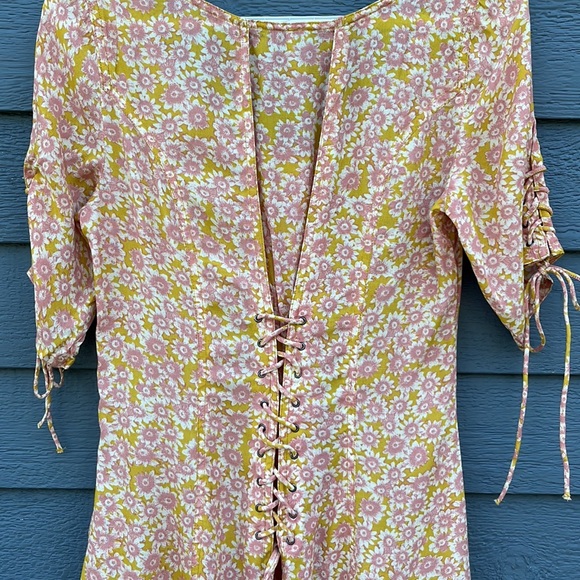 NWOT Free People Floral Mini Dress Lace Up Details - Picture 5 of 10